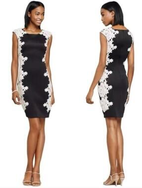 Jax black embroidered floral figure flattering dress Size 10 Office Romantic